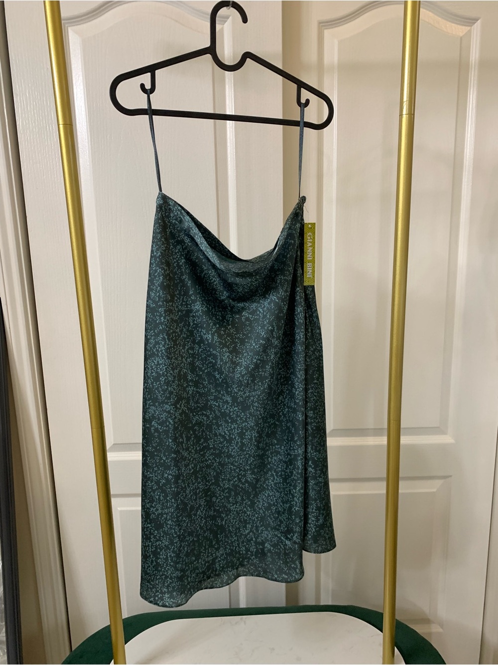 Green & Blue Satin Slip Midi Skirt with Subtle Print - size 8